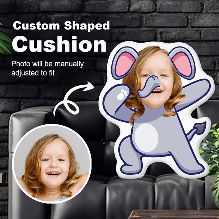 Personalized Photo in Dabbing Eleghant Cartoon Style Custom Shaped Cushion Cut To Shape Cushion Case