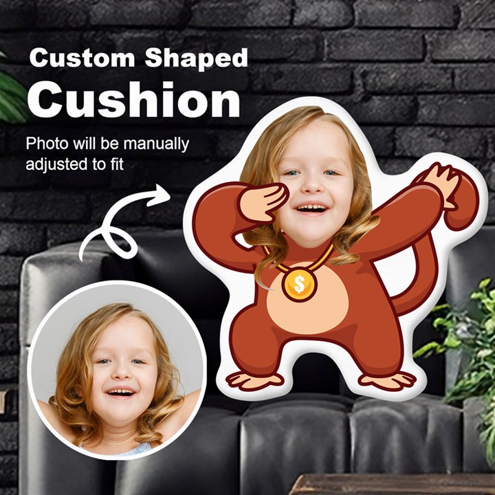 Personalized Photo in Dabbing Monkey Cartoon Style Custom Shaped Cushion Cut To Shape Cushion Case