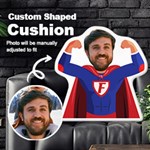 Personalized Photo in Super Dad Father Cartoon Style Custom Shaped Cushion Cut To Shape Cushion Case Front