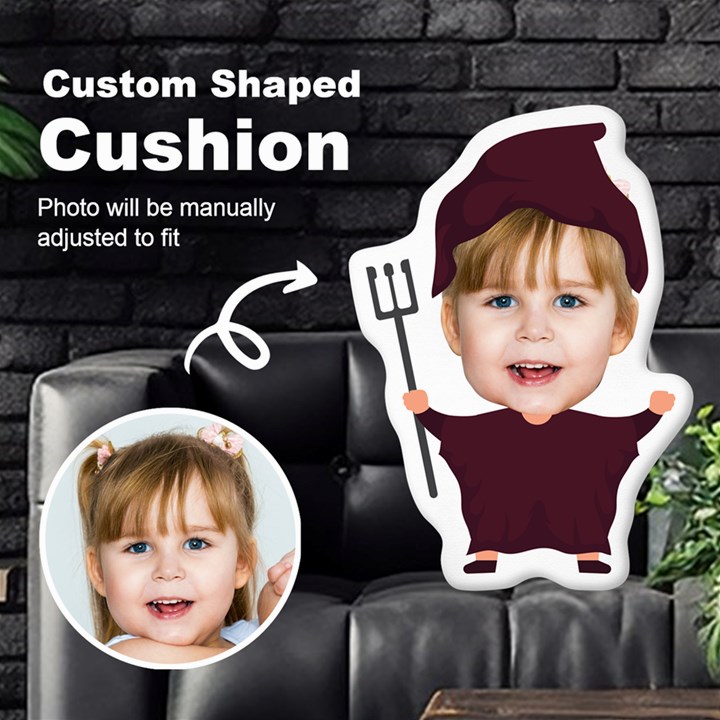 Personalized Photo in Halloween Witch Cartoon Style Custom Shaped Cushion Cut To Shape Cushion Case