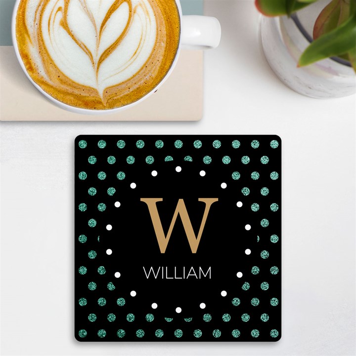 Personalized Glitter Dot Initial Name UV Print Square Tile Coaster UV Print Square Tile Coaster 