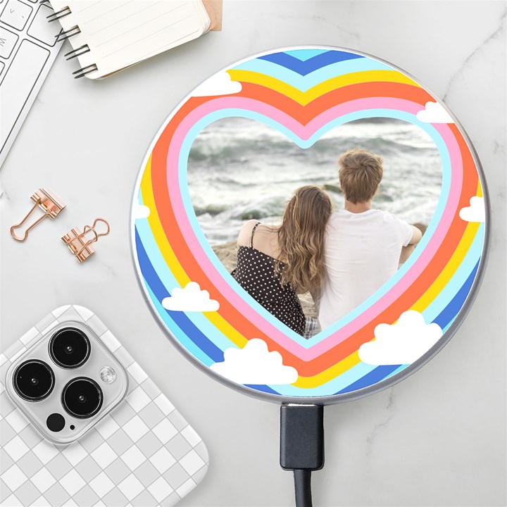 Personalized Rainbow Heart Name Photo Wireless Fast Charger Wireless Fast Charger(White)