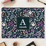 Personalized Floral Pattern Initial Name Cosmetic Bag Cosmetic Bag (XXXL) Front