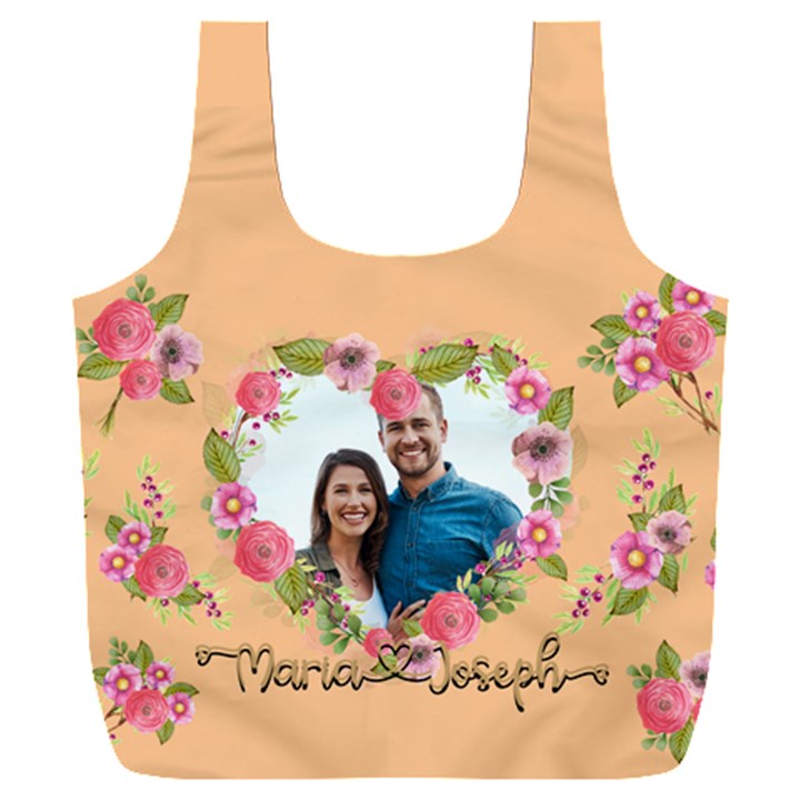 Personalized Floral Love Heart Shape Photo Name Recycle Bag Full Print Recycle Bag (XXXL)