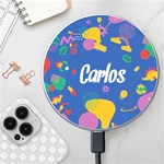 Personalized Childhood illustration Any Text Round Tile Coaster Wireless Fast Charger(White) Front