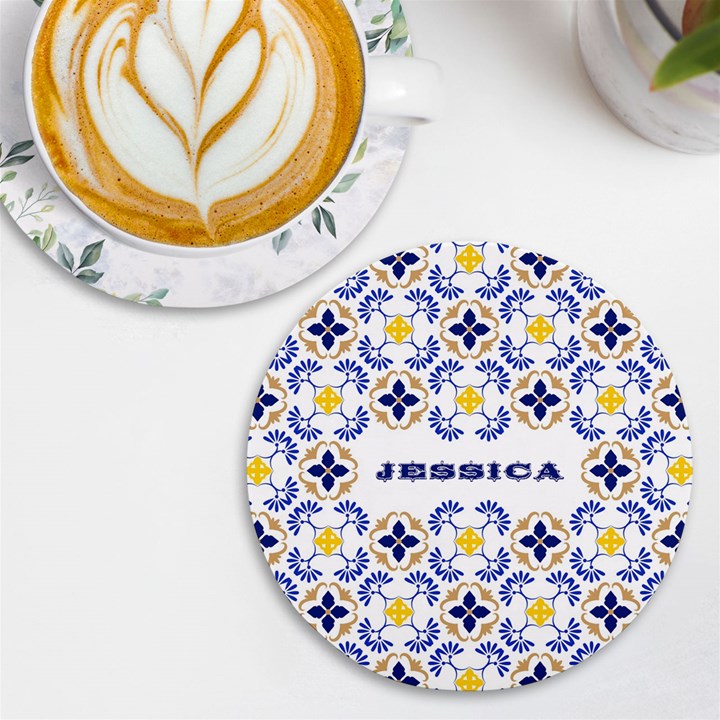 Personalized Traditional Tiles Pattern Any Text Name Round Tile Coaster UV Print Round Tile Coaster