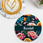 Personalized Floral Pattern Name Round Tile Coaster UV Print Round Tile Coaster Front