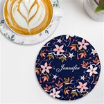 Personalized Floral Pattern Name Round Tile Coaster UV Print Round Tile Coaster Front