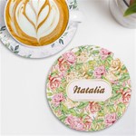 Personalized Hand Drawn Floral Any Text Name Wireless Fast Charger UV Print Round Tile Coaster Front