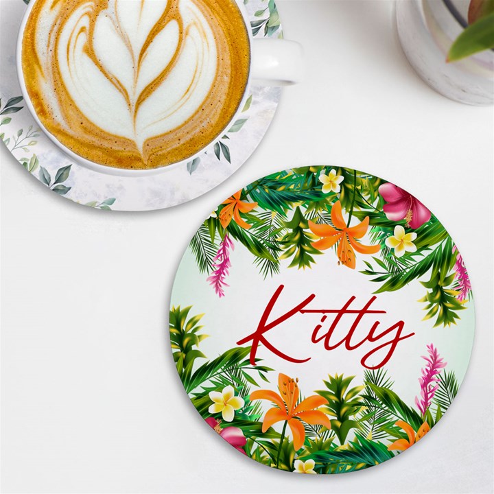 Personalized Tropical Fruit Any Text Name Wireless Fast Charger UV Print Round Tile Coaster