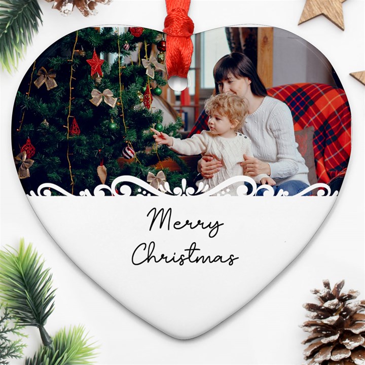 Personalized White Decorate Photo Name Heart Ornament (Two Sides) Heart Ornament (Two Sides)