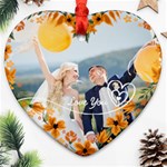 Personalized Yellow Hear Flower Frame Photo Name Heart Ornament (Two Sides) Heart Ornament (Two Sides) Front