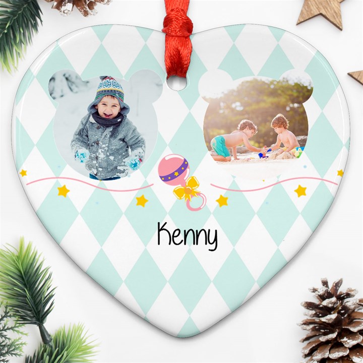 Personalized Baby Item Photo Name Heart Ornament (Two Sides) Heart Ornament (Two Sides)