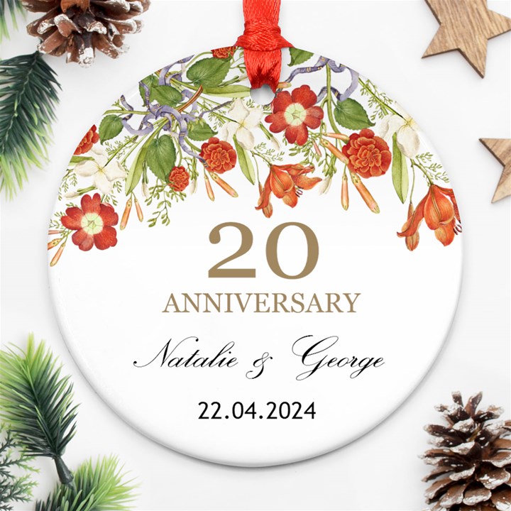 Personalized Christmas Anniversary Photo Name Any Text Round Ornament Round Ornament (Two Sides)
