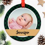 Personalized Our First Christmas Name Any Text Photo Round Ornament Round Ornament (Two Sides) Back