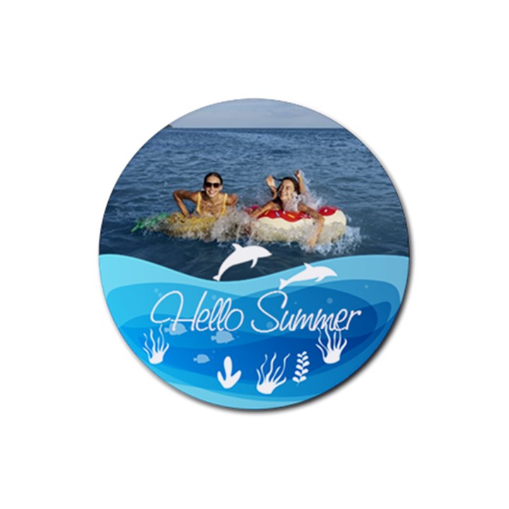 Personalized Summer Sea Frame Photo Rubber Coaster (Round) Rubber Coaster (Round)