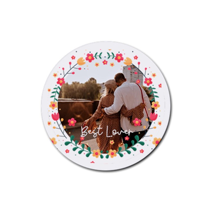 Personalized Little Flower Frame Photo Rubber Coaster (Round) Rubber Coaster (Round)