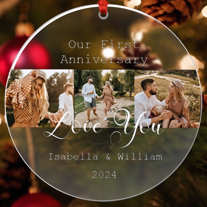 Personalized Name Three Photo UV Print Acrylic Ornament Round UV Print Acrylic Ornament Round