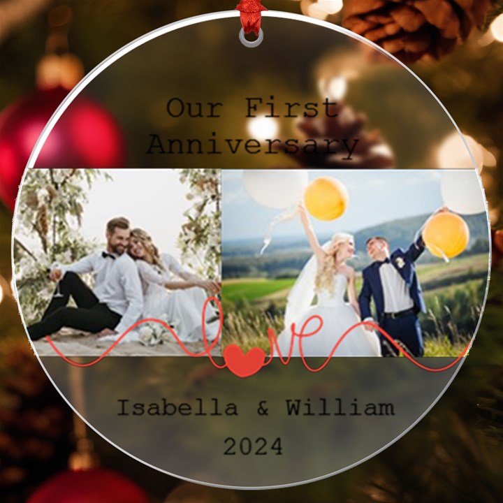 Personalized Name Photo Love Line UV Print Acrylic Ornament Round UV Print Acrylic Ornament Round