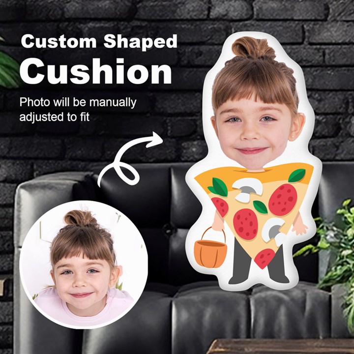 Personalized Photo in Pizza Monster Cartoon Style Custom Shaped Cushion Cut To Shape Cushion Case