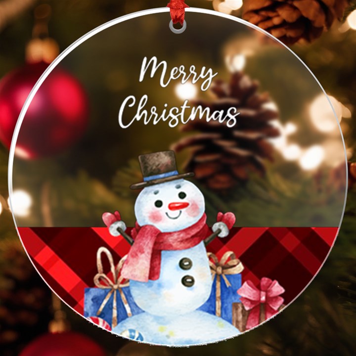 Personalized Name Checked Snowman UV Print Acrylic Ornament Round UV Print Acrylic Ornament Round