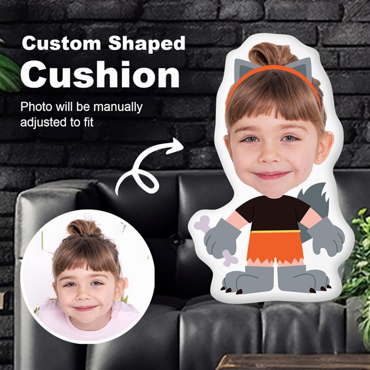 Personalized Photo in Wolf Monster Cartoon Style Custom Shaped Cushion Cut To Shape Cushion Case