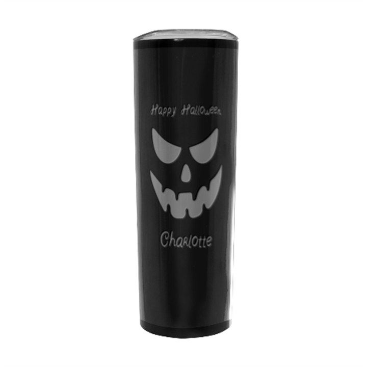 Personalized Halloween Pumpkin Face Name Any Text Stainless Steel Travel Tumbler 20oz Stainless Steel Travel Tumbler (Black)