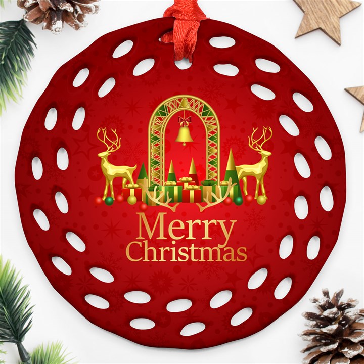 Personalized Merry Christmas Name Any Text Round Filigree Ornament Round Filigree Ornament (Two Sides)