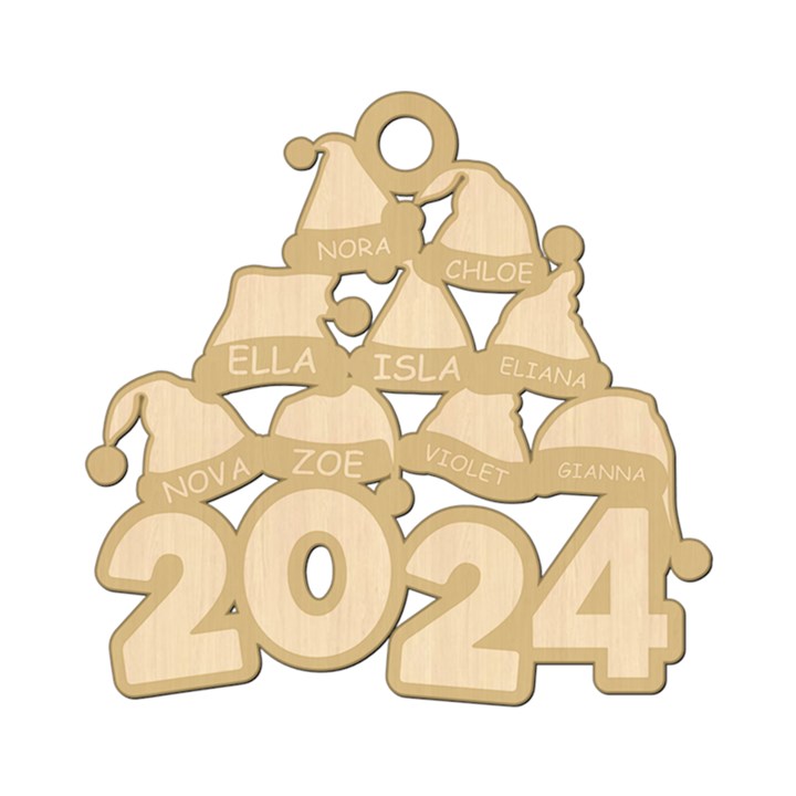 Personalized 9 Names Santa Hats Christmas Family 2024 Wood Ornament Wood Ornament