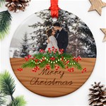 Personalized Photo Any Text Christmas Wood Round Ornament Round Ornament (Two Sides) Front