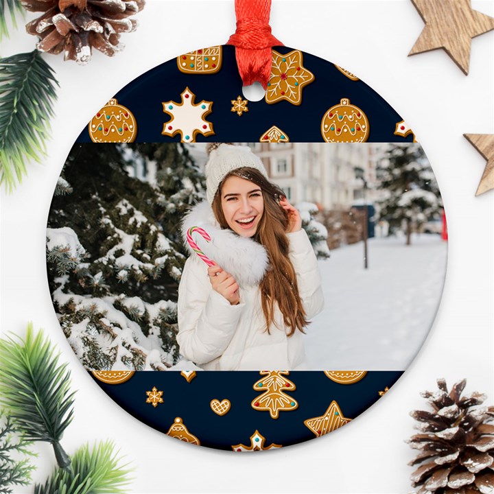 Personalized Photo Any Text Christmas Round Ornament Round Ornament (Two Sides)