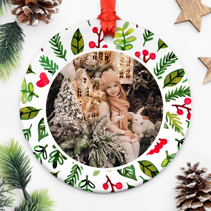 Personalized Photo Any Text Christmas Round Ornament Round Ornament (Two Sides)