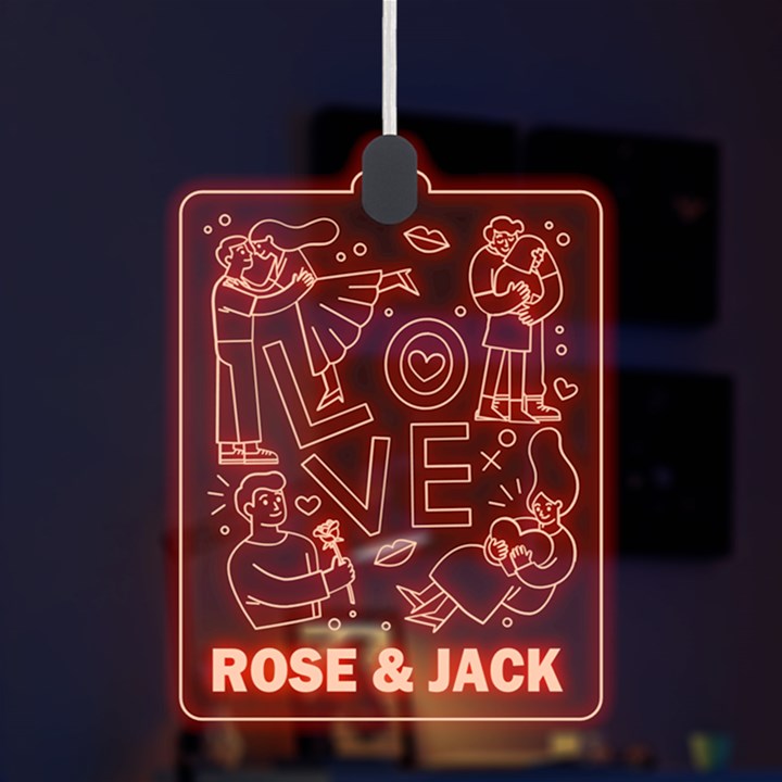 Personalized Couple Illustration Valentine Day Names Any Text LED Acrylic Ornament LED Acrylic Ornament