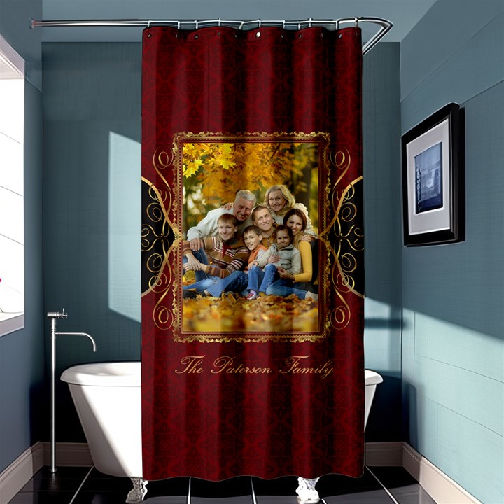 Personalized Elegant Photo Frame Family Name Any Text Shower Curtain Shower Curtain 36  x 72  (Stall)