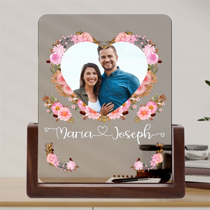 Personalized Photo Couple Valentine Day Name Any Text Acrylic UV Print 6  Tabletop Frame (U-Shape)