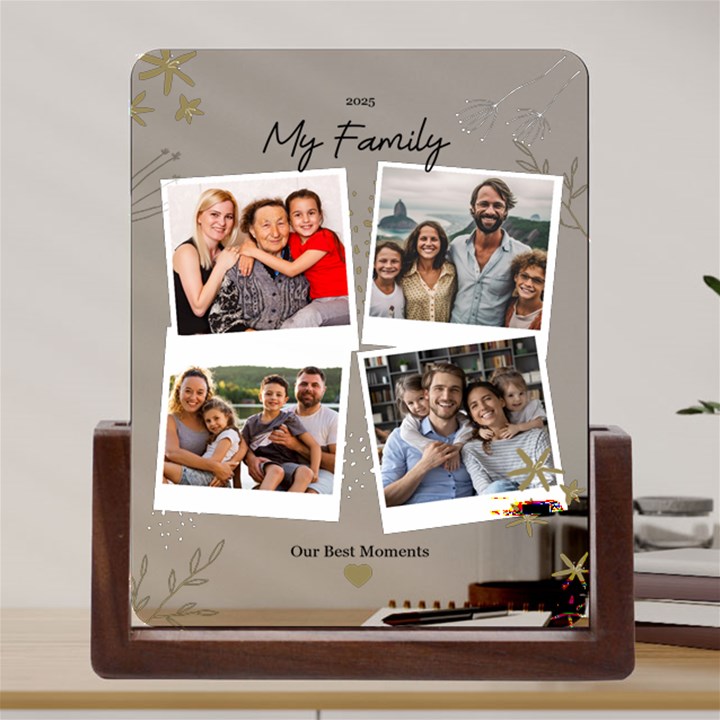 Personalized 4 Photo Polaroid Style Couple Family Name Any Text Acrylic UV Print 6  Tabletop Frame (U-Shape)