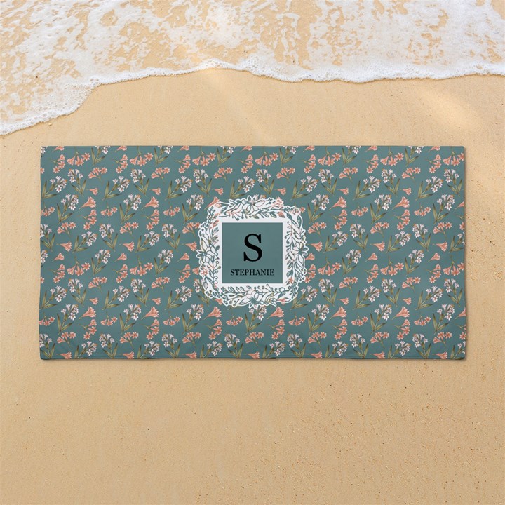 Custom Floral Initial Name 54 X27  Super Absorbent Beach Towel	