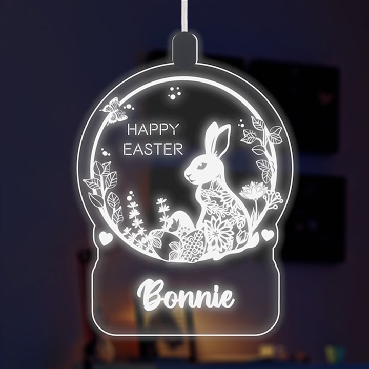 Personalized Name Easter Bunny Rabbit Egg Flower LED Acrylic Ornament