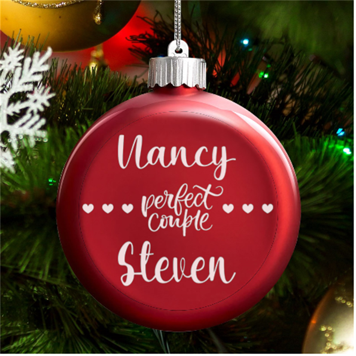Personalized Perfect Couple Name LED Glass Round Ornament