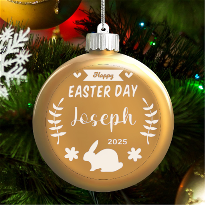 Personalized Easter Day Rabbit Egg Name LED Glass Round Ornament