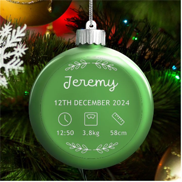 Personalized New Birth Baby Name LED Glass Round Ornament
