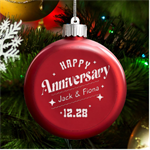 Happy Anniversary LED Glass Round Ornament Front