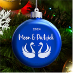 Personalized Swan Couple Valentine Name LED Glass Round Ornament Front