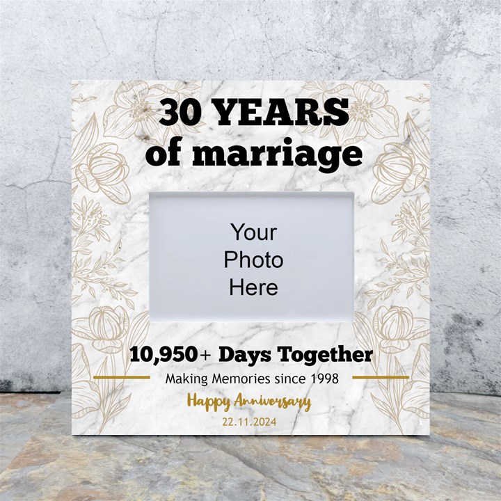 Personalized Wedding anniversary Years of Marriage Any Text in Marble Pattern Box Photo Frame White Box Photo Frame 4  x 6 