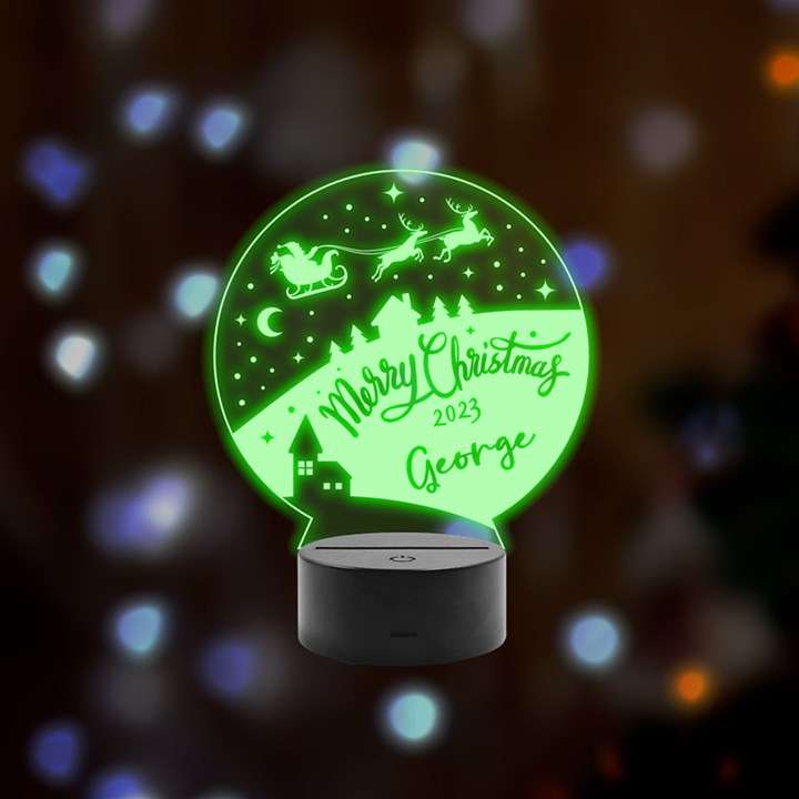 Personalized Christmas Santa Claus Name Remote LED Acrylic Message Display (Black Round Stand) 