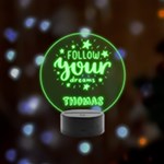 Personalized Name Circle Slogan Remote LED Acrylic Message Display (Black Round Stand)  Front