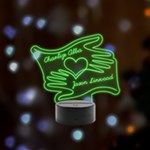 Personalized Name Couple Hands Remote LED Acrylic Message Display (Black Round Stand)  Front