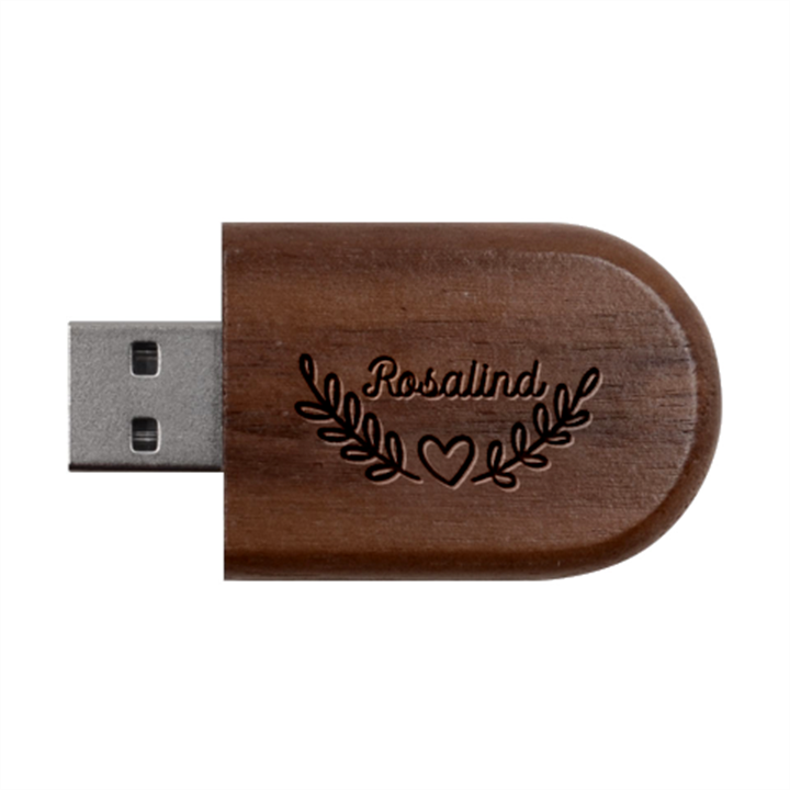 Personalized Heart Leaf Name Wood Oval USB Flash Drive Wood Oval USB Flash Drive