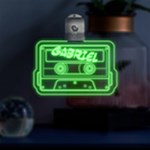 Personalized Name Audio Tape Multicolor LED Acrylic Ornament Front