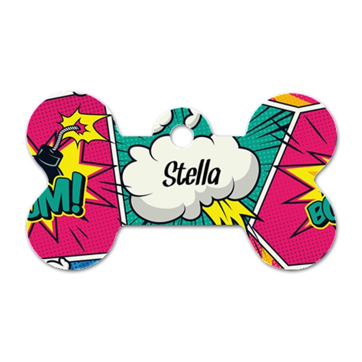 Comic Graphic Pattern Dog Tag Bone (One Side)